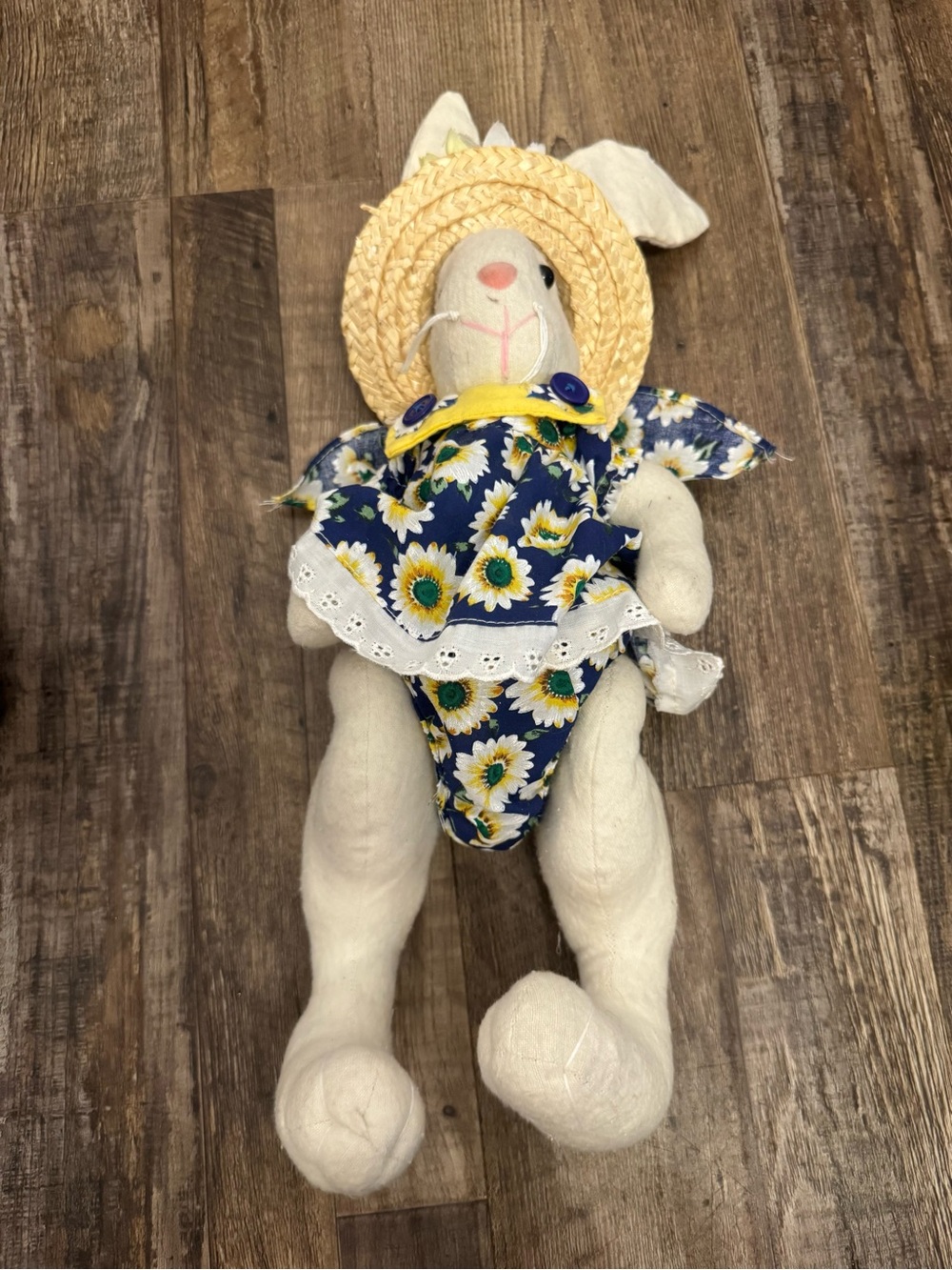 Anco 1996 Vintage Ear Soft Body Cloth Female Bunny Rabbit  Doll 17" Daisies
